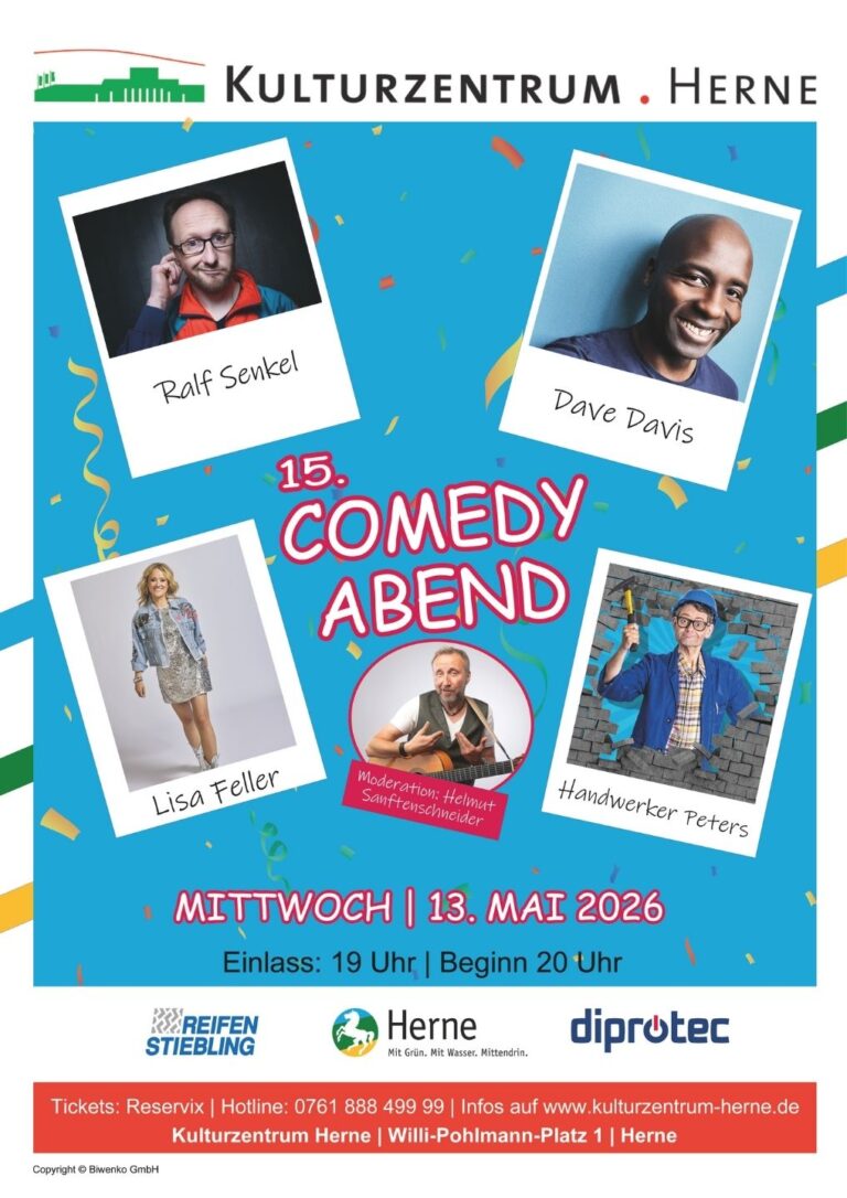 Offizielles Comedy Abend Plakat mit allen Teilnehmenden.